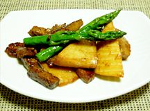 春野菜（アスパラガス・タケノコ）豚肉のオイスターソース炒め